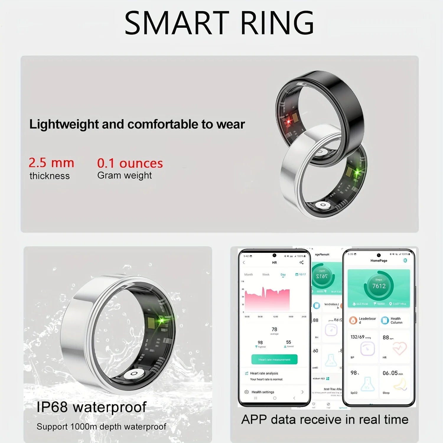 Smart ring, sleep tracking, motion monitoring, compatible with iPhone and Android, smart gift, suitable for women and men - silverfoxgoods